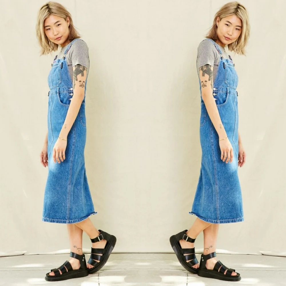 VTG 90s Calvin Klein Denim Overall Dress - Picture 3 of 16